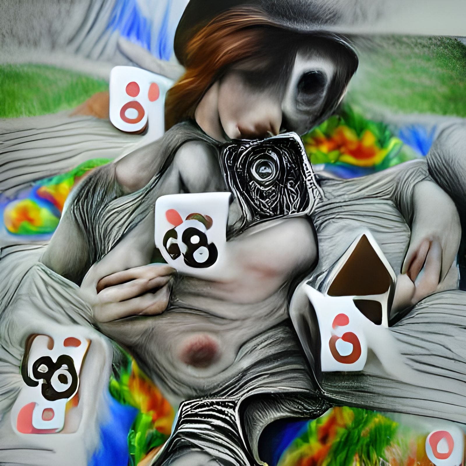 8 of clubs playing card  psychedelic surrealism hyperrealism...
