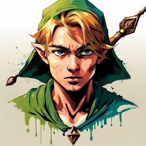 Zelda's Young Link as Pin-Up Art, Mixed Media
