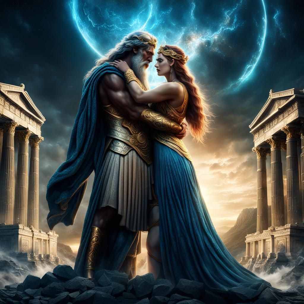 Zeus and Hera Embrace: Olympus Digital Painting