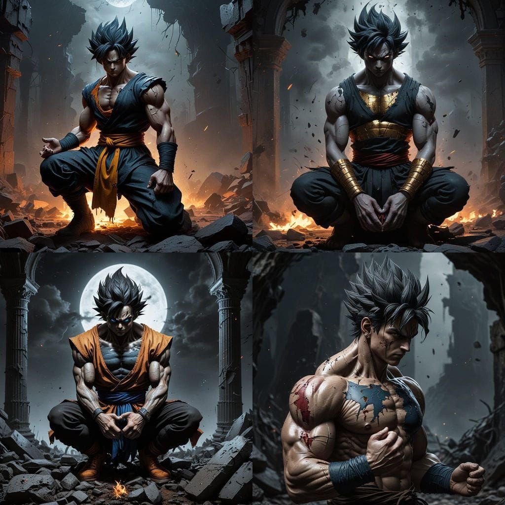 Gothic Goku in Defeat: Dark Fantasy Art for Dragon Ball Z Lo...