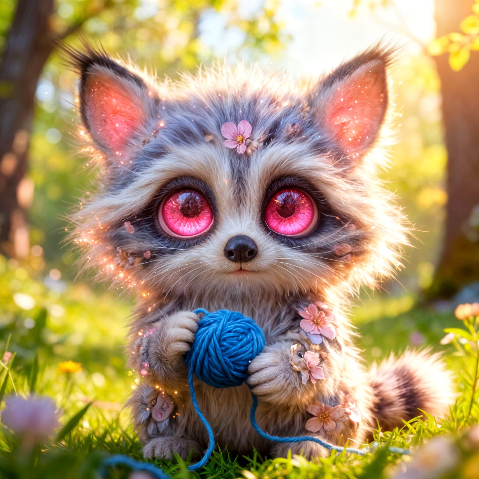 Cute Baby Bobcat-Kitten Hybrid in Sunny Spring Forest