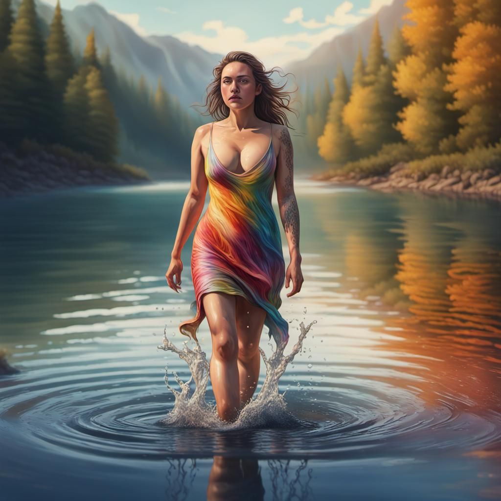 Woman Emerges from Lake in Hyperrealistic Splash Art