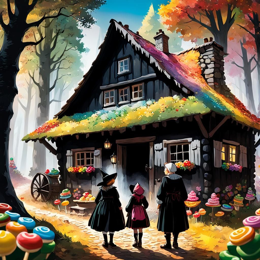 Hansel and Gretel at the Candy Cottage