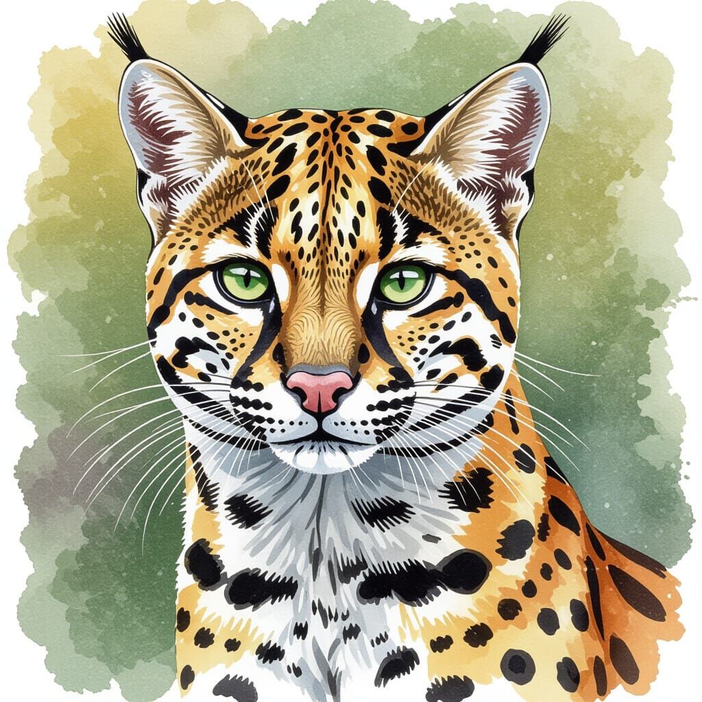 Ocelot Style Aquarelle Painting