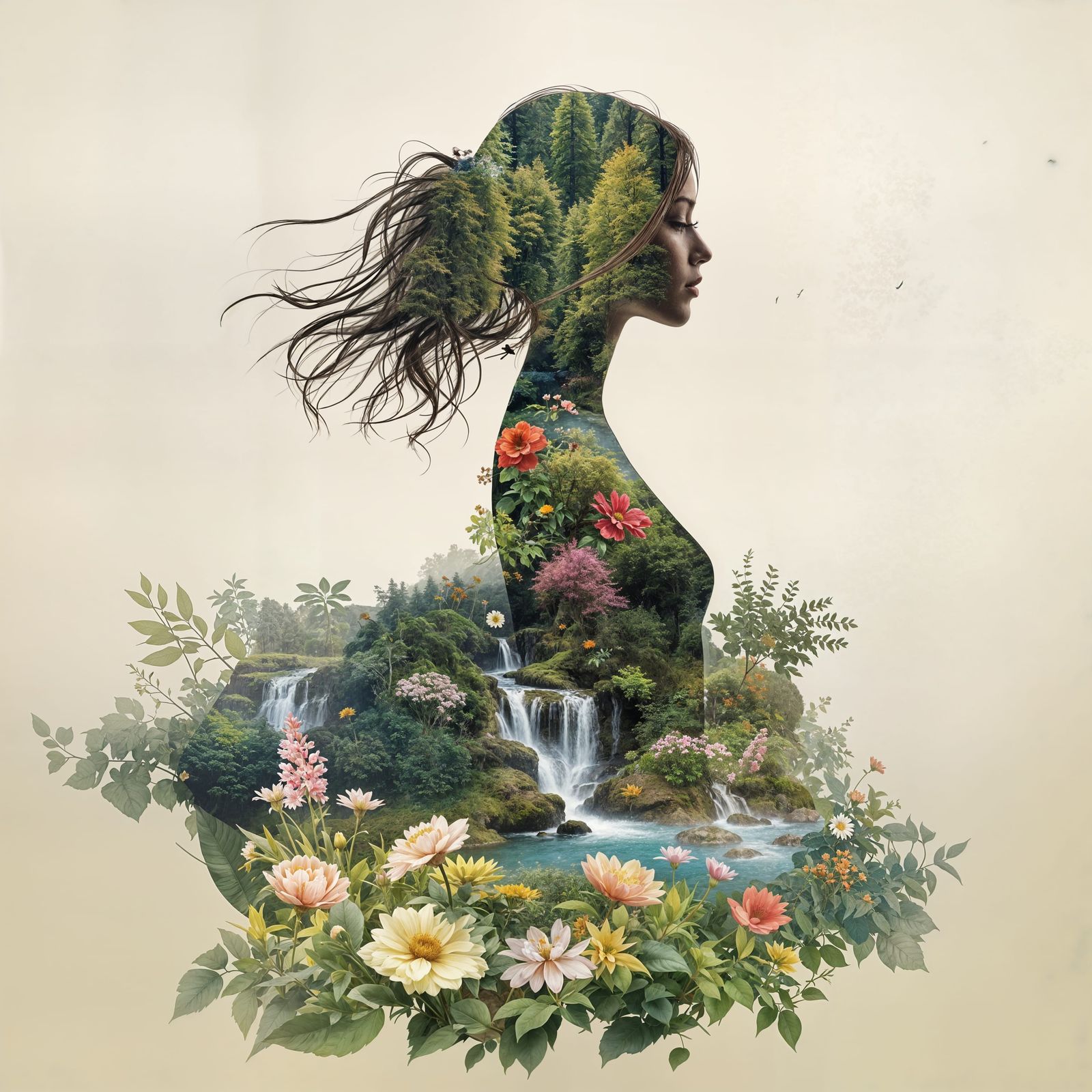 Digital Painting of Woman in Harmony with Nature