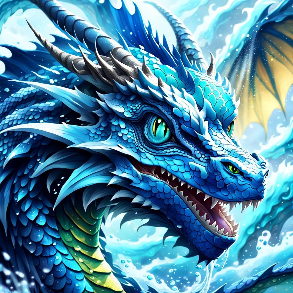 Majestic Blue Water Dragon in Anime Key Visual