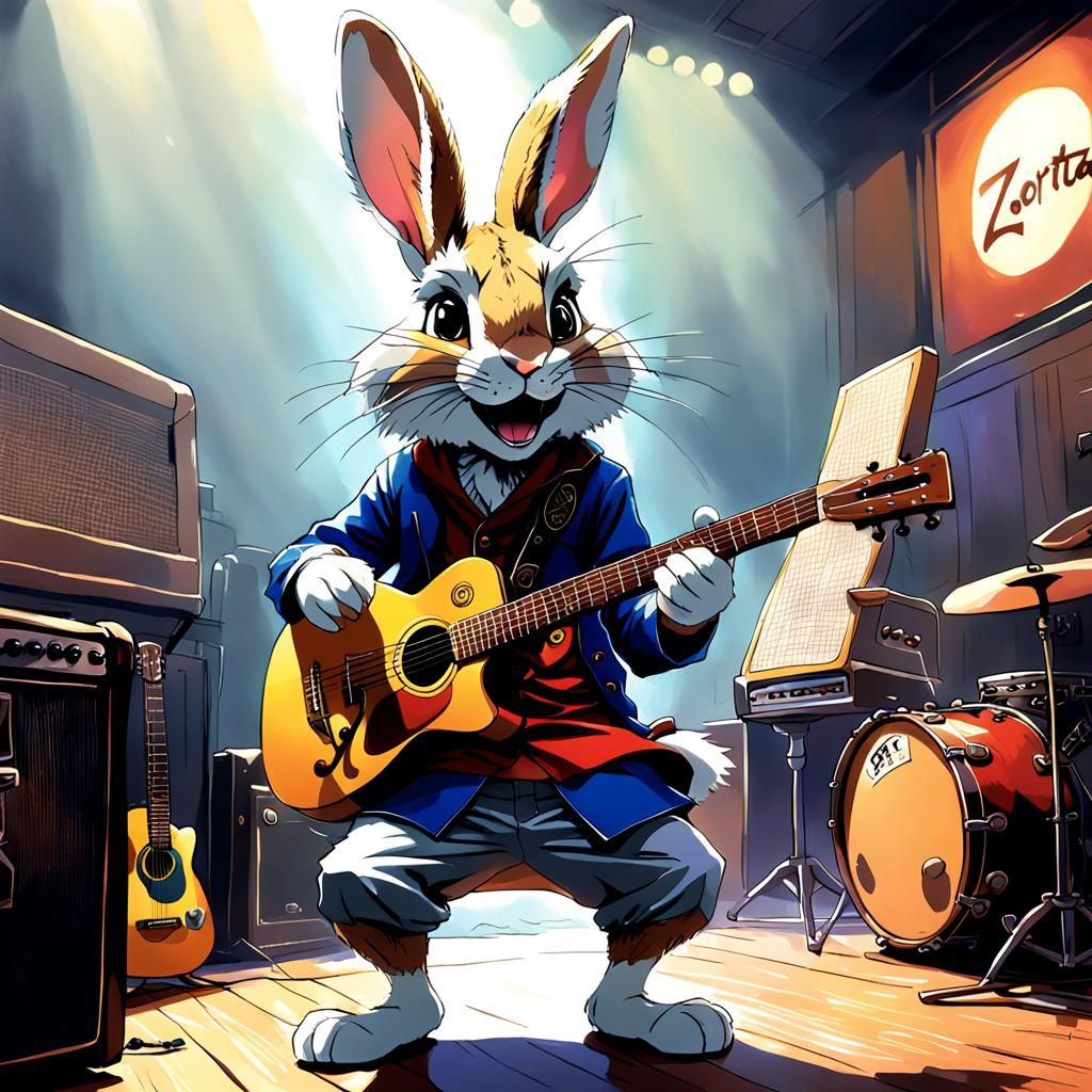 Br'er Rabbit Plays Guitar in Anime Style