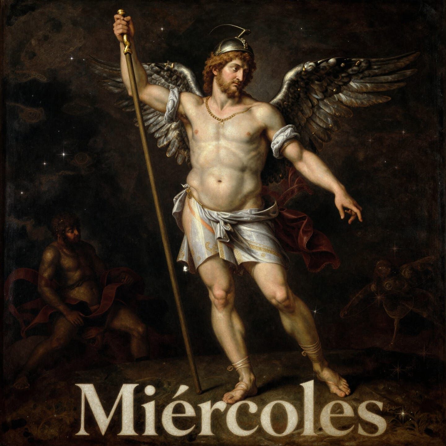 Renaissance Painting of Roman God Mercury in Cosmic Sky