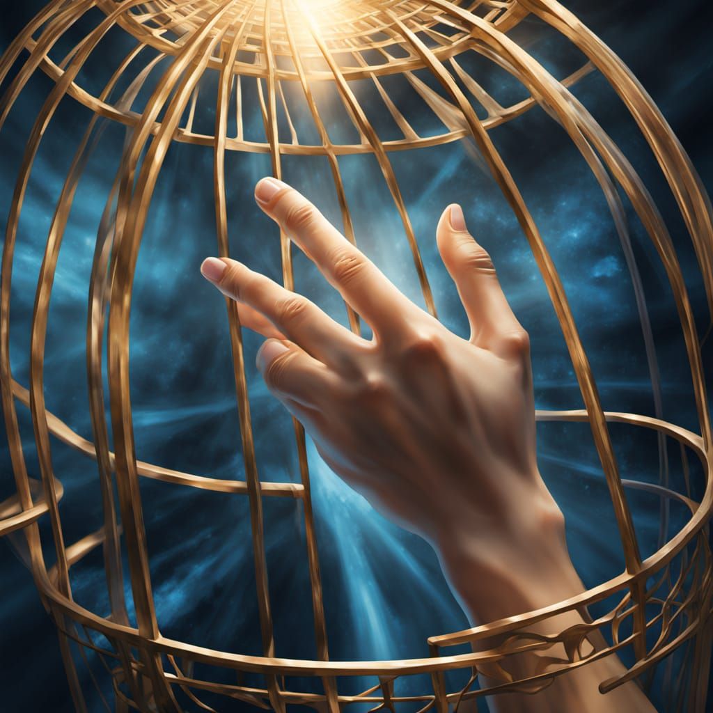 Ethereal Cage of Light: Symbolizing Freedom from Self-Impose...