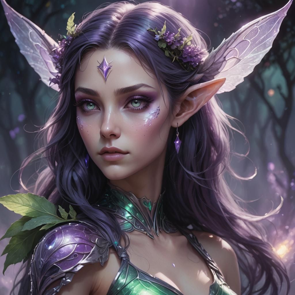 Ethereal Nyxian Fae Portrait in Hyperrealistic Style
