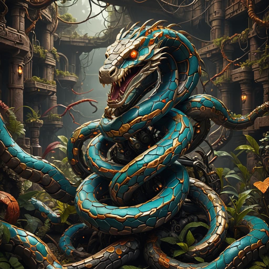 Robotic Snake in Detailed Matte Painting