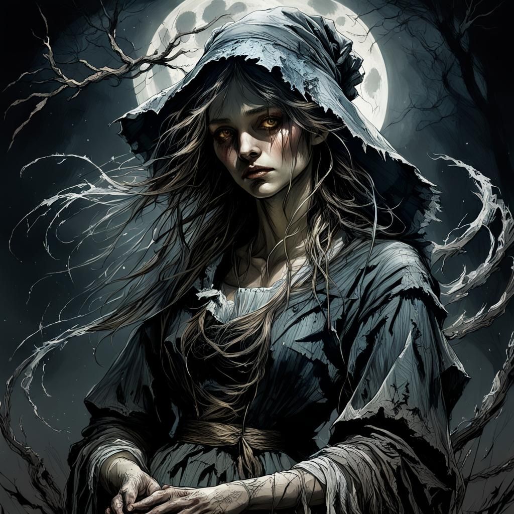 Moody Witch Illustration in Chiaroscuro Style