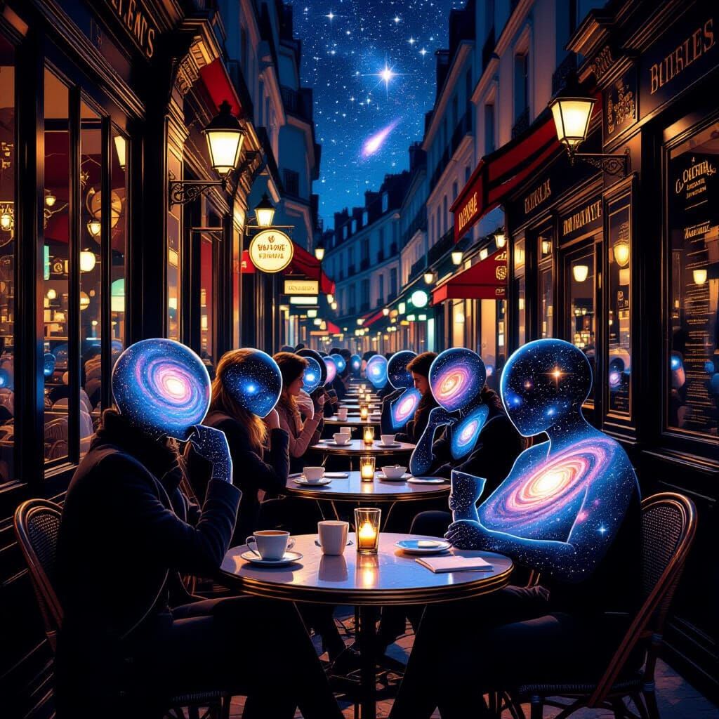 Cosmic Constellations Dine at Midnight Parisian Café