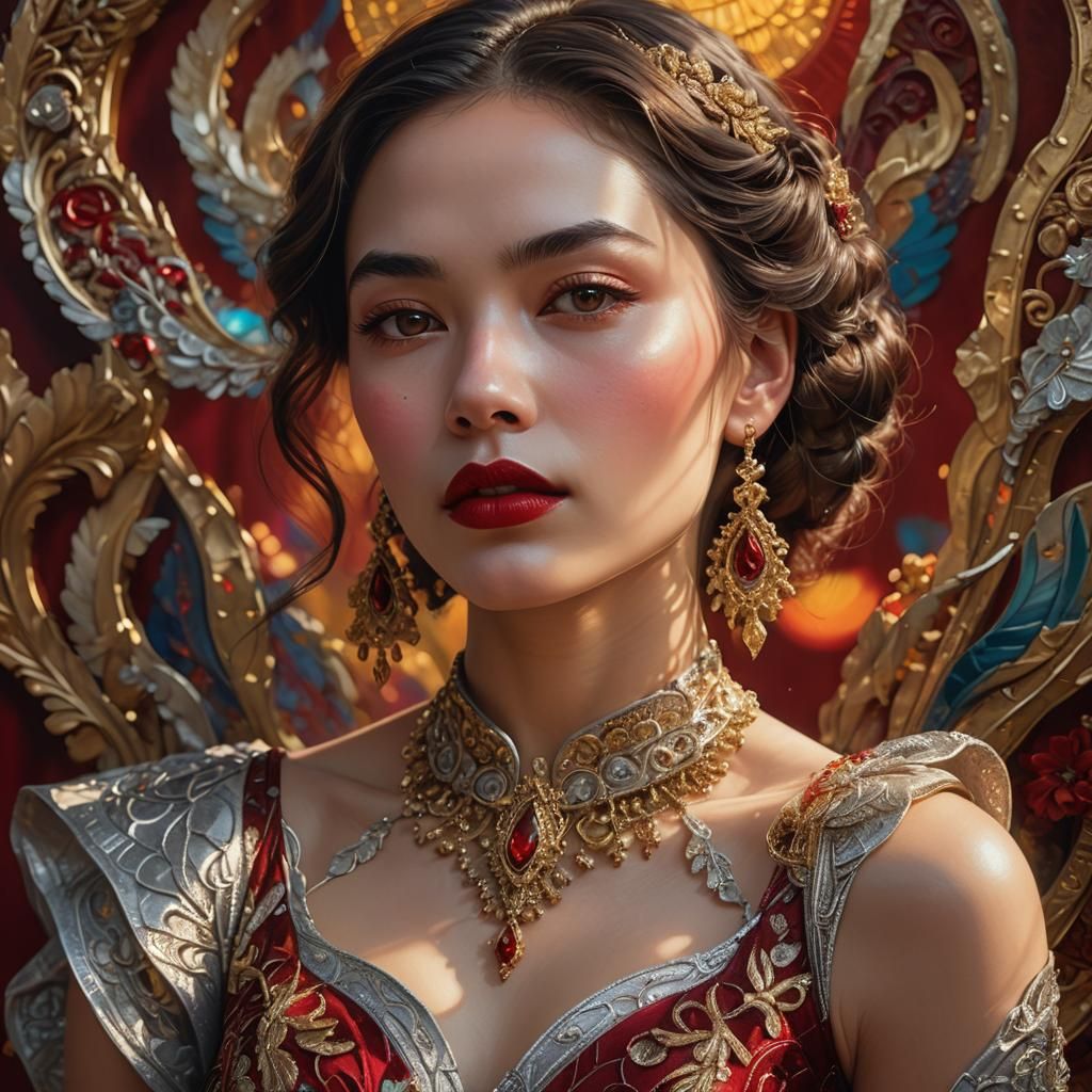 Beautiful Woman in Exquisite Dress: Hyperrealistic Concept A...