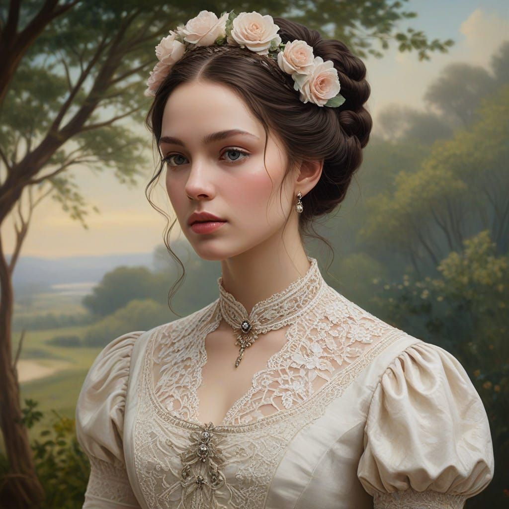 Elegant Victorian Lady in Soft Focus Oil Painting
