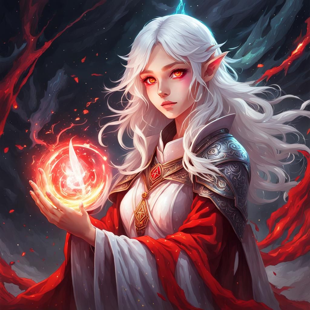 Anime Elf Wizard Casting a Spell