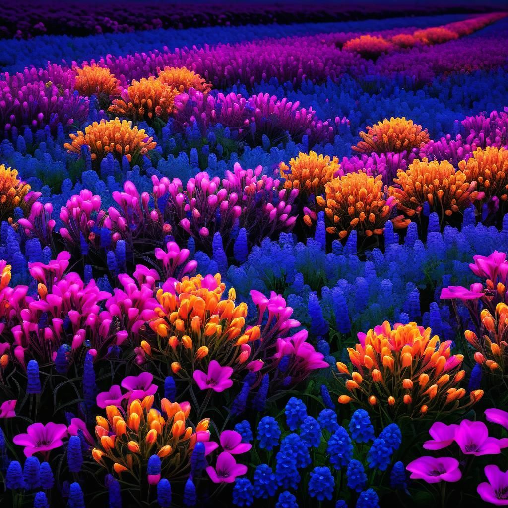 Bright Blooms in Glowing Black Light Art