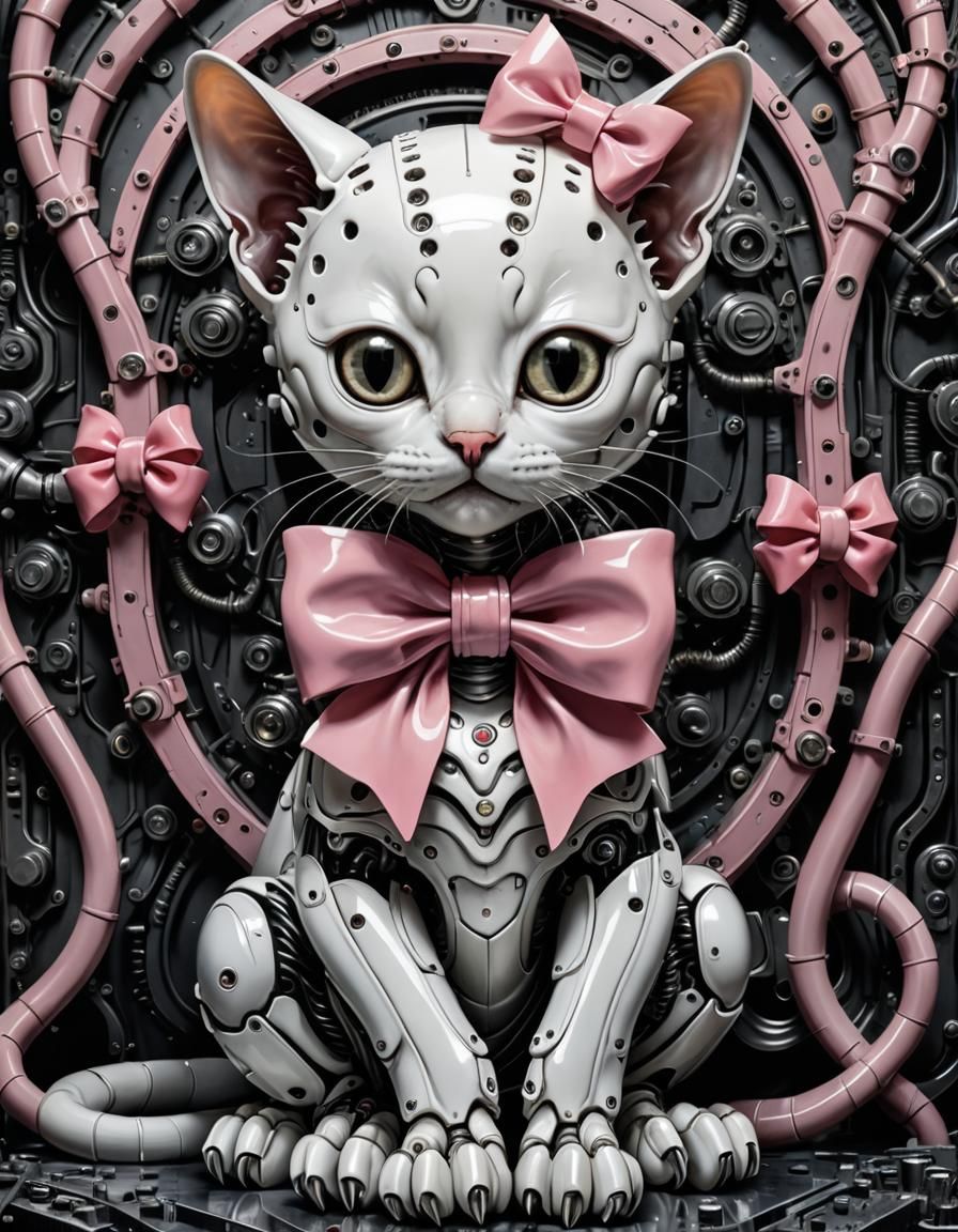 Biomechanical Robot Kitten in Sci-Fi Horror Style