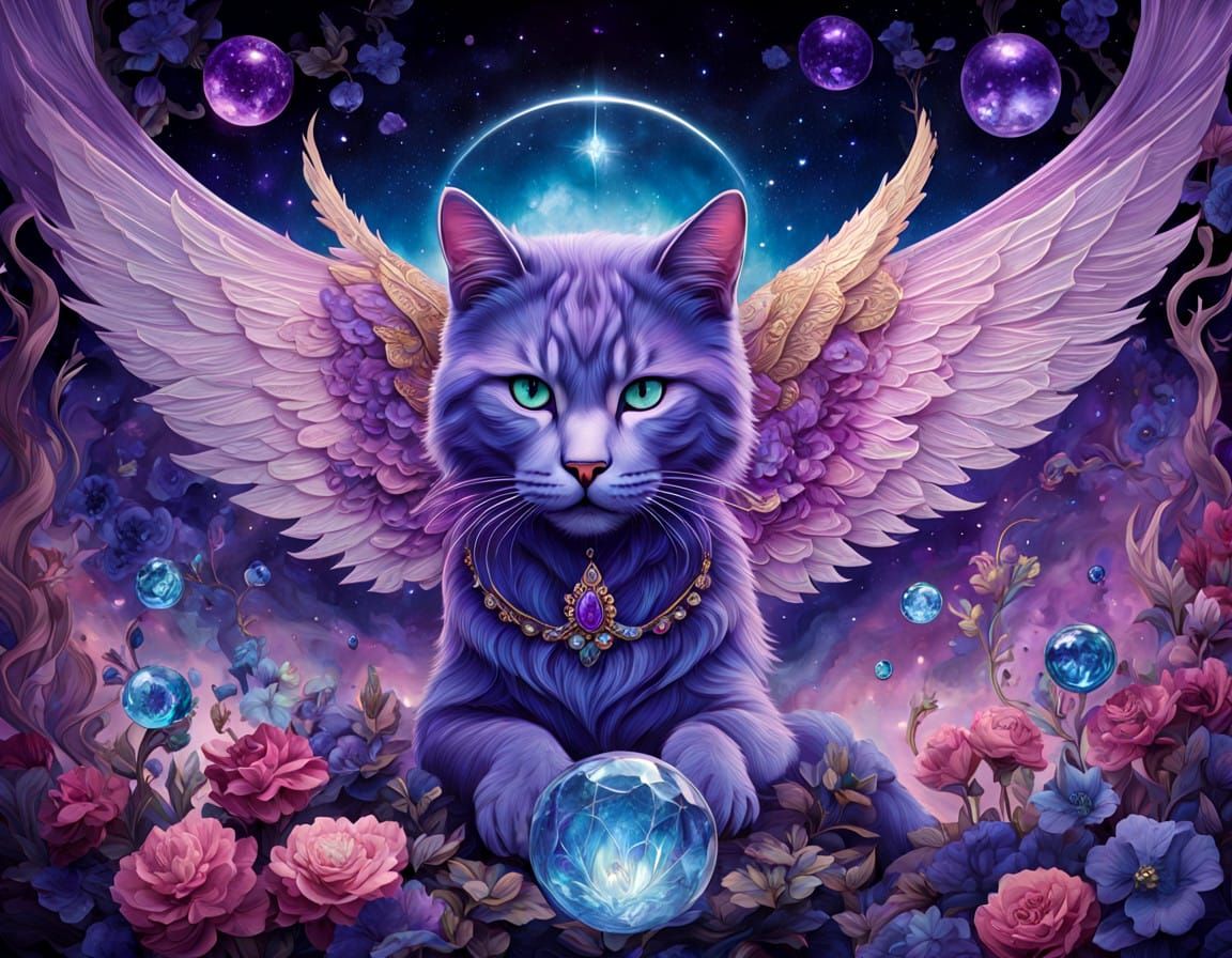 Mystical Goth Feline in Iridescent Aura