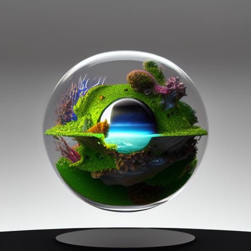 Underwater World in Glass Sphere, Digital Illustration