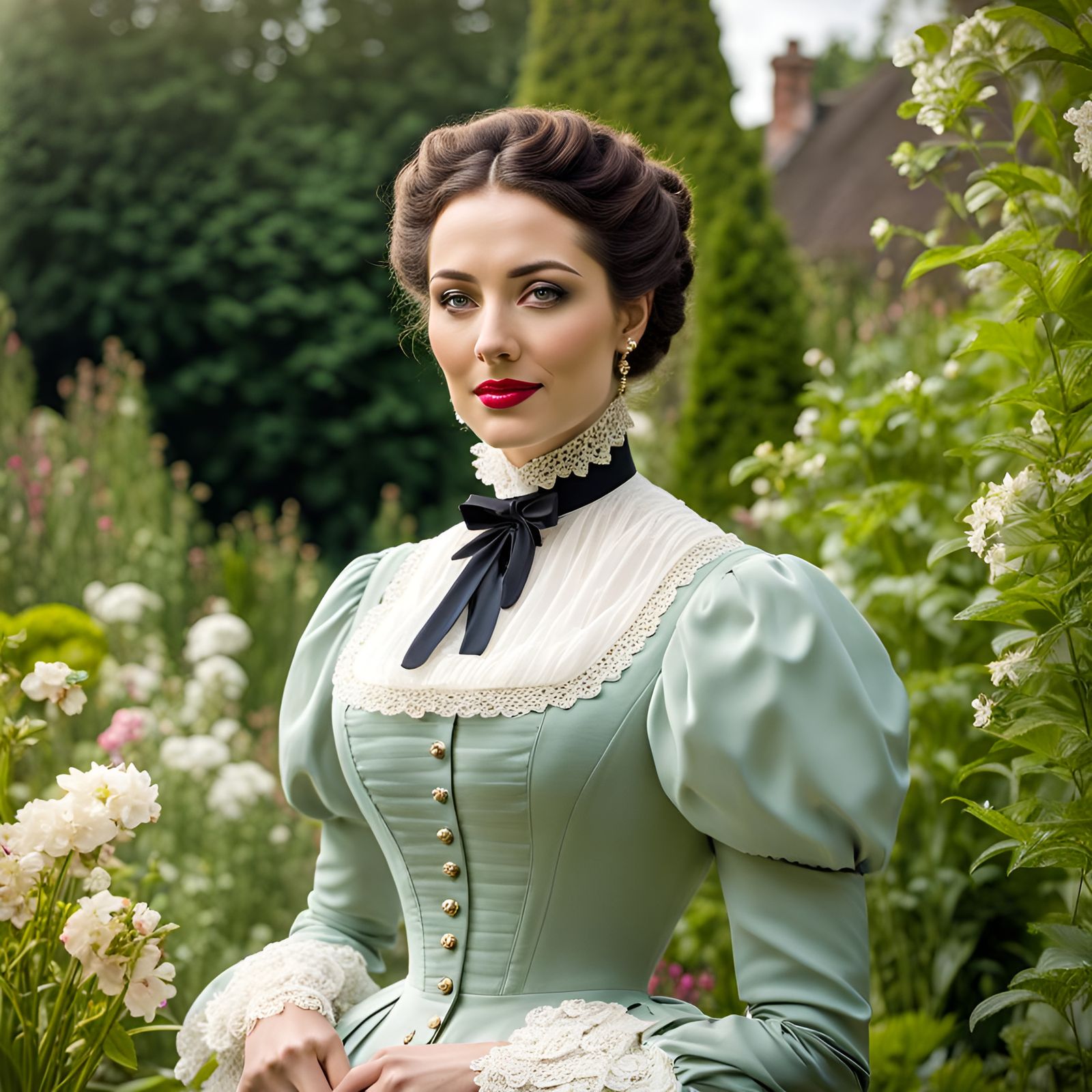 Victorian Woman Portrait in Garden Setting