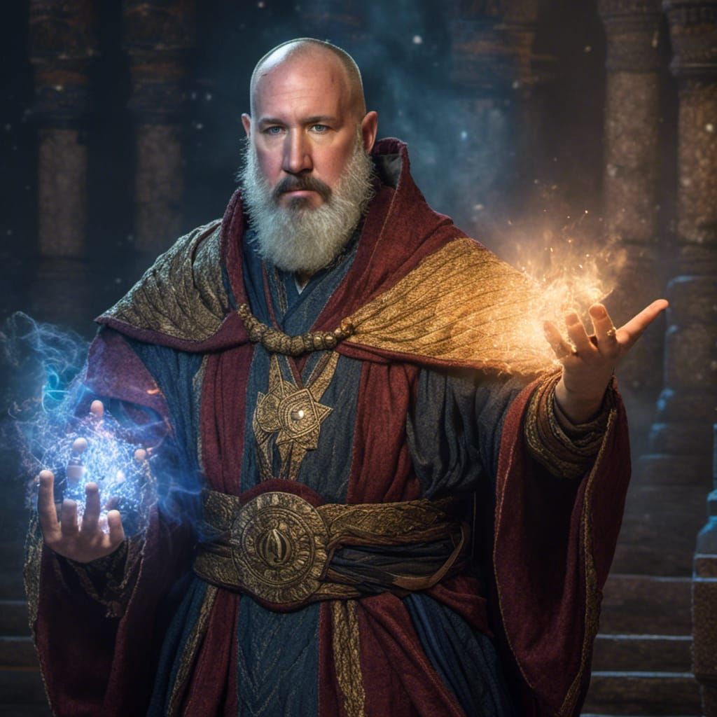 Sorcerer Portrait with Intricate Embroidered Robe