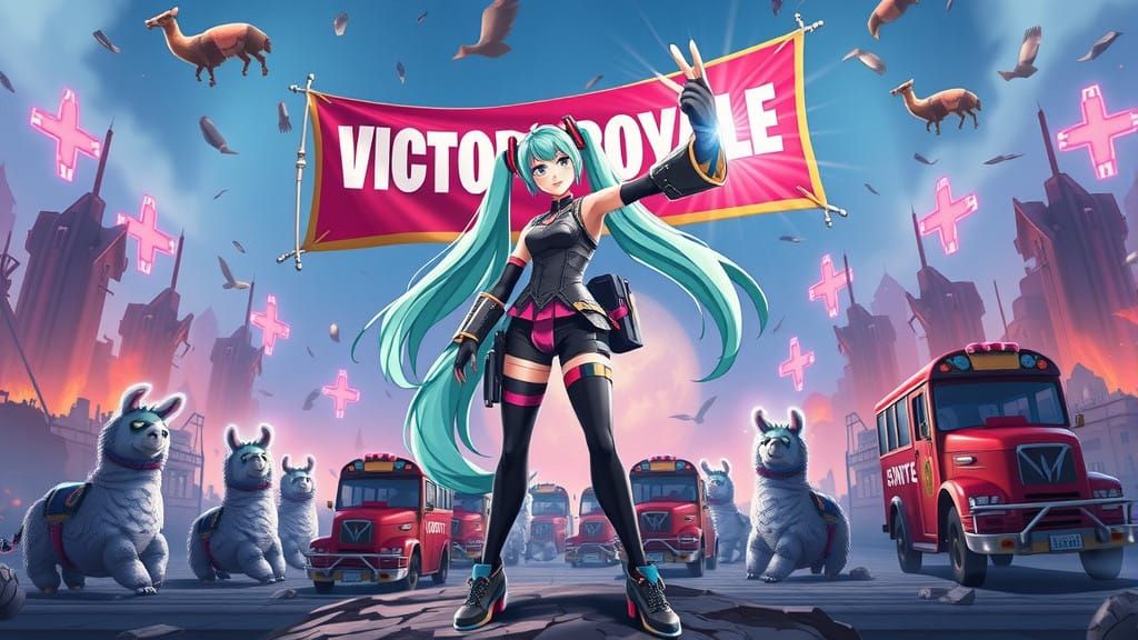 Victorious Hatsune Miku Unleashes Miku Miku Beam in Fortnite...