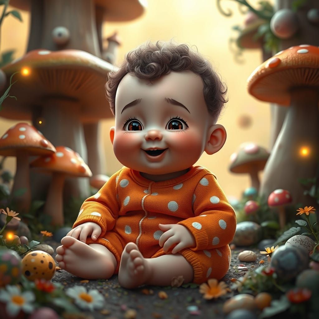 Whimsical Realistic 8K Landscape with Chubby Baby Boy in Bri...