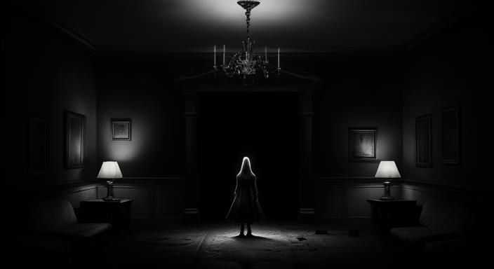 Eerie Surrealism: Dimly Lit Room in Dark Art Style