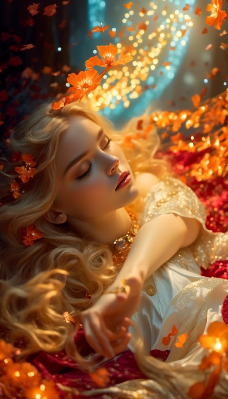 Mystic Girl Dancing Under a Golden Moon