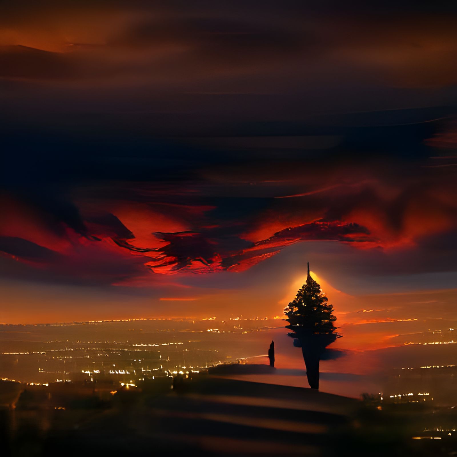 Sinister Pine Tree Sunset Over Los Angeles