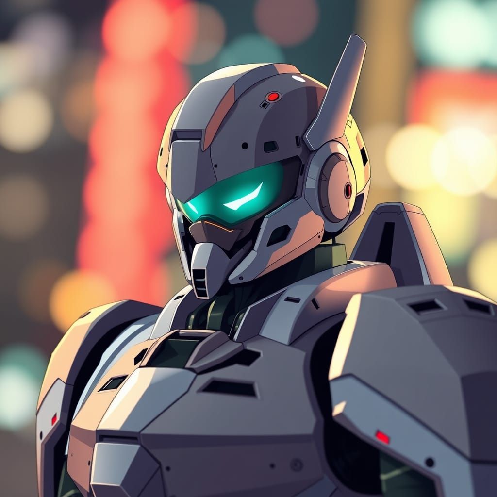 Anime Mecha Pilot with Bokeh Lights