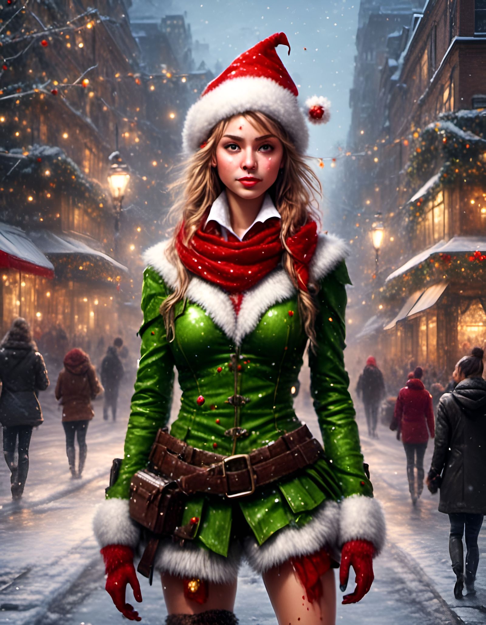 Christmas Elf in Hyper-Realistic Bronzepunk Style