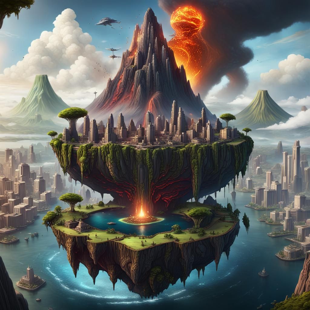 Floating Island City and Volcano Game Cover