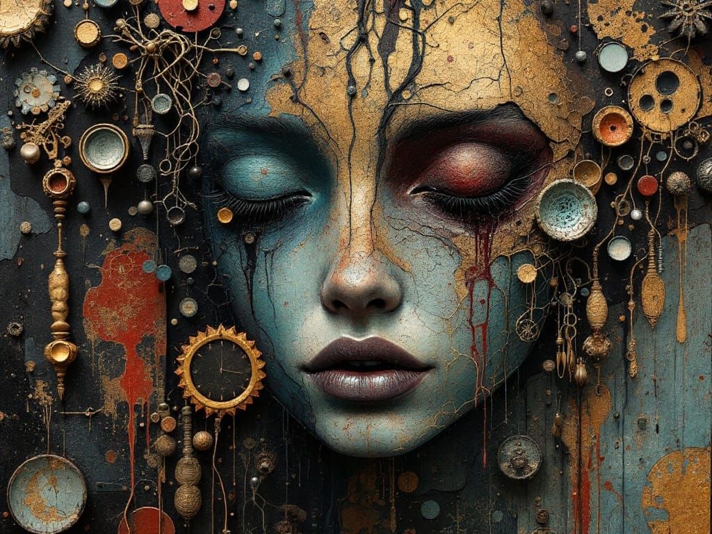 Urban Grief Written in Dark Burgundy Turquoise Gold Morphosi...