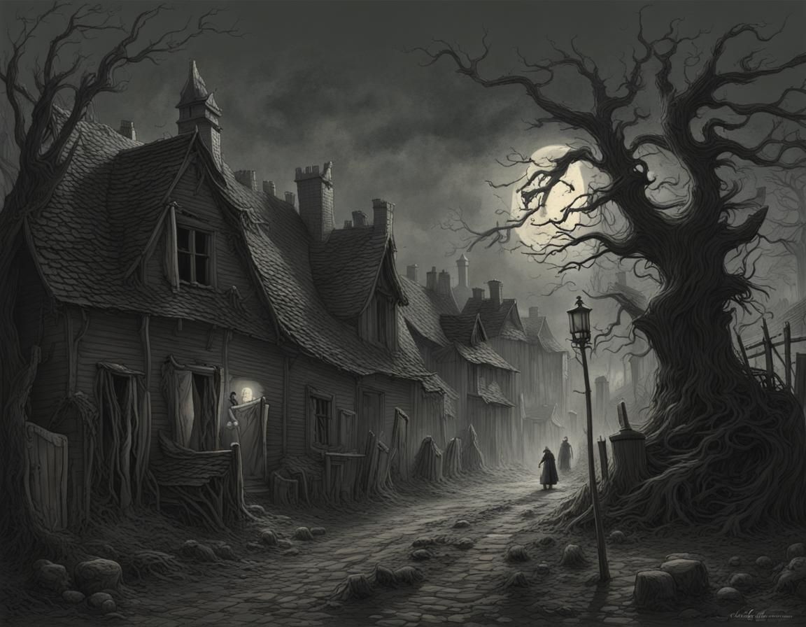 Eerie Haunted Village with Roaming Ghosts
