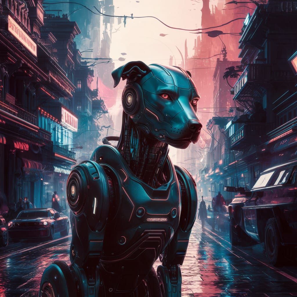 Robotic Dog Detective Movie Poster in Fantasy Style