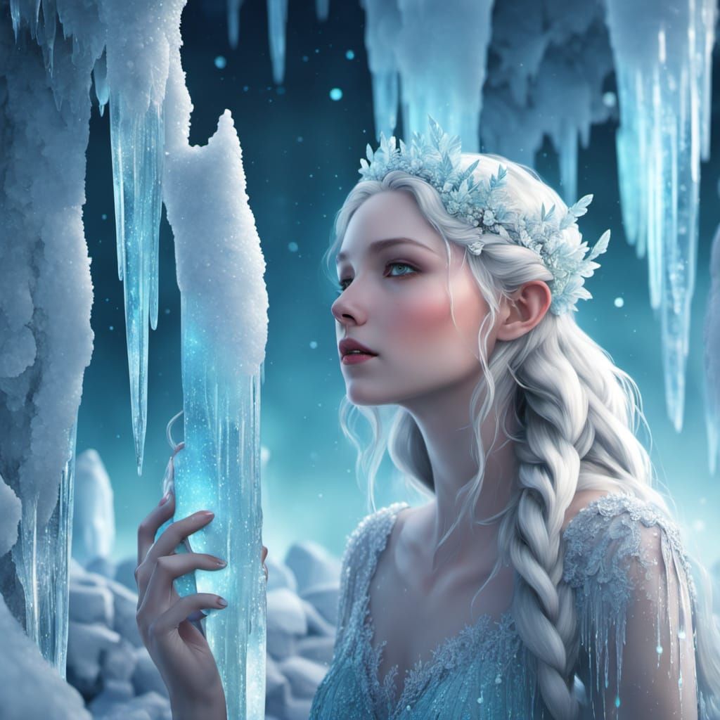 Ice Nymph in Frozen Glade: Hyper-Realistic Digital Art