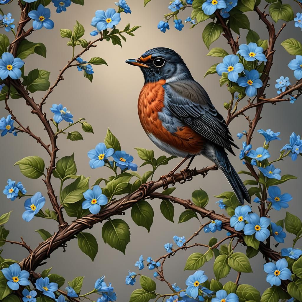American Robin Tattoo Design in Detailed Matte Painting