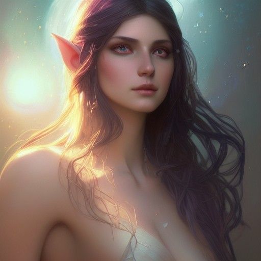 Detailed Moon Elf Portrait in Art Nouveau Style
