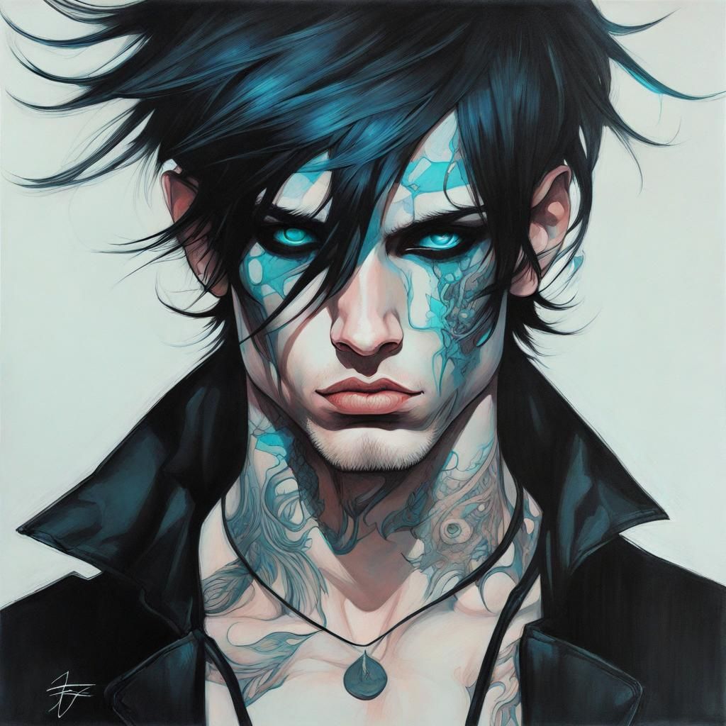 Bioluminescent Cybergoth Portrait in Acrylic Painting Style