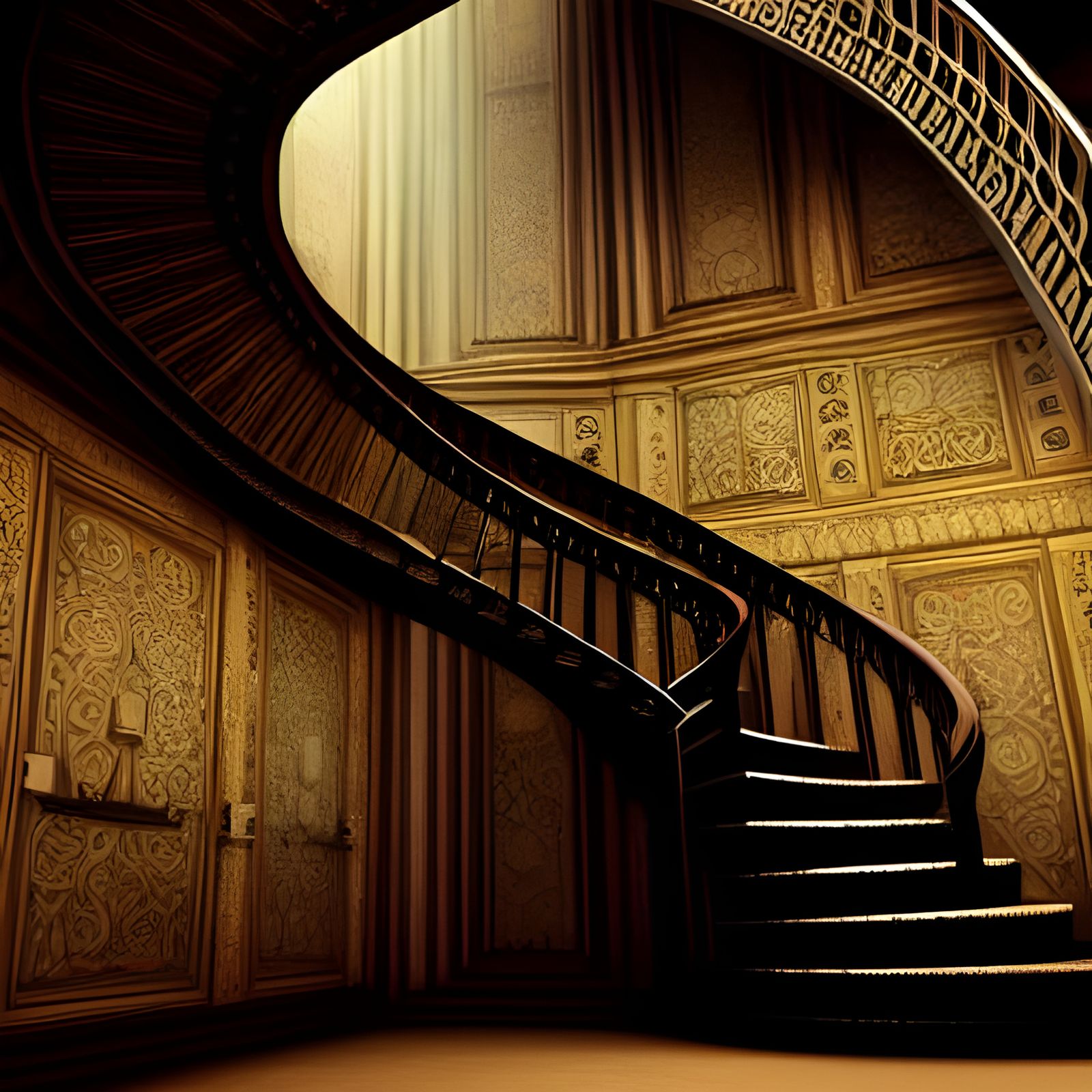 Hyperrealistic Spiral Staircase in Castle Interior