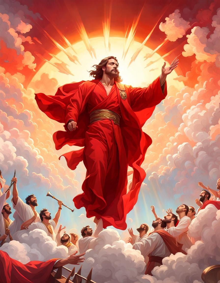 Jesus Christ Ascending to Earth in Gouache Style