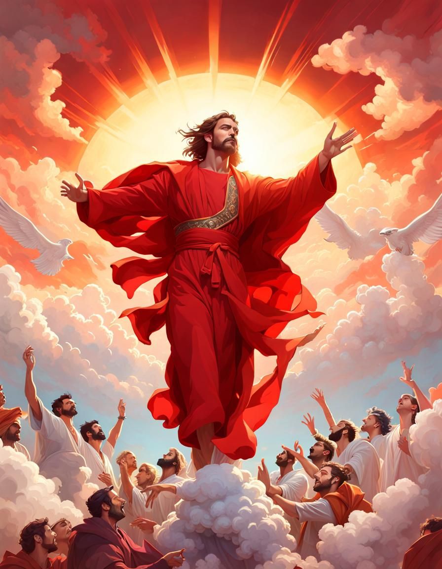 Jesus Christ Ascending From Heaven in Gouache Style