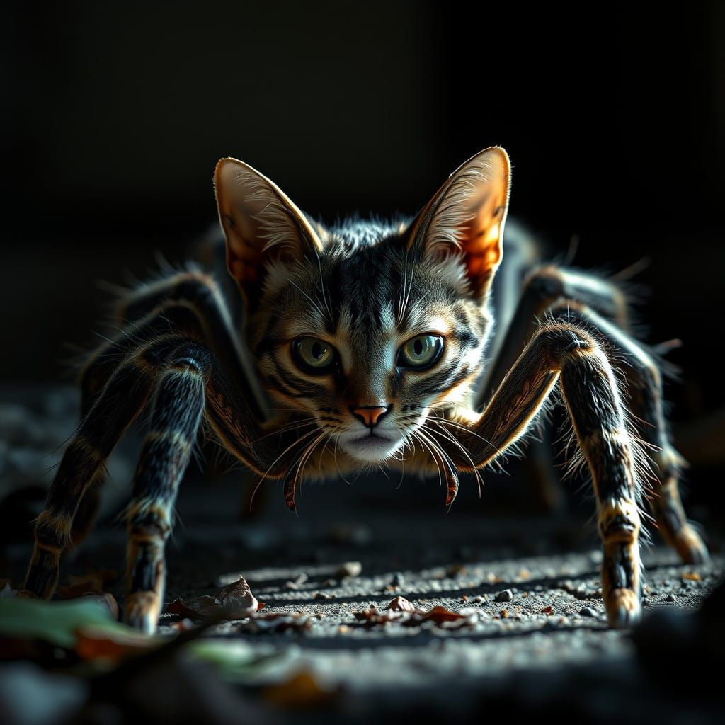 Elegant, Eight-Legged Feline Enchanted in a Dark, Moody Fore...