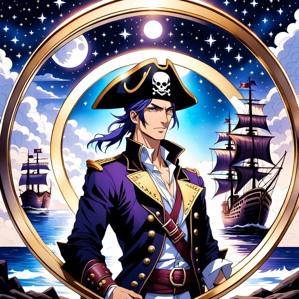 Anime Pirate Under Starry Steampunk Sky