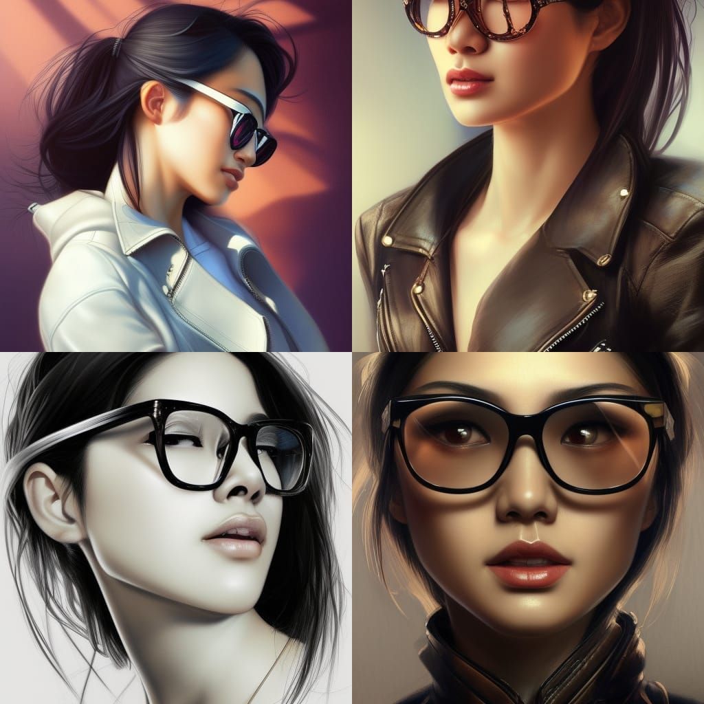 Asian Woman in Leather Jacket: Hyperdetailed Portrait