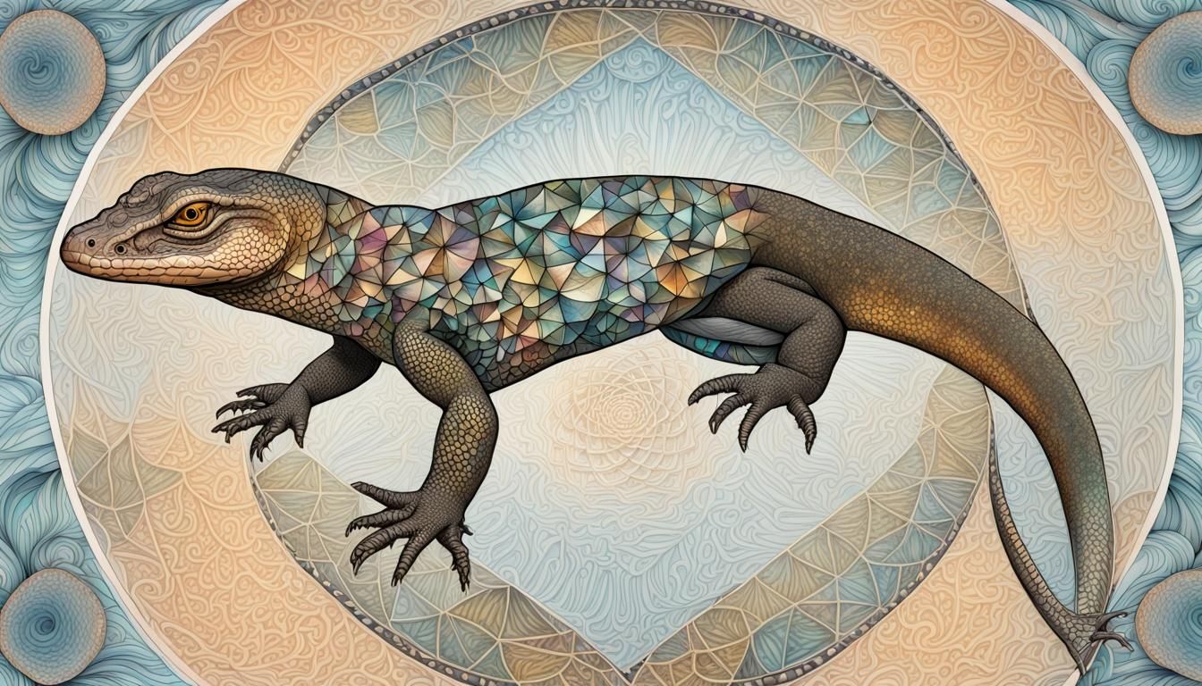 Fractal Monitor Lizard in Quantum Zentangle Style