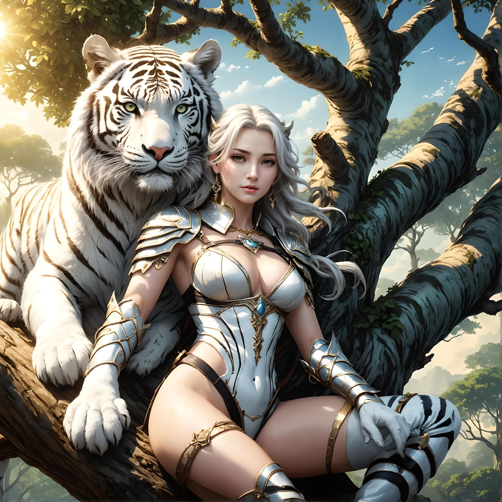 Anime White Tiger and Hunter Portrait