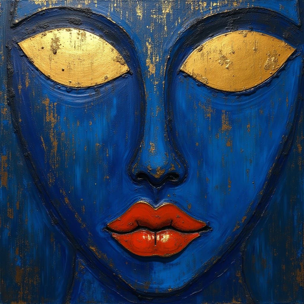 Deep Blue and Gold Patina Face in Refined Composition